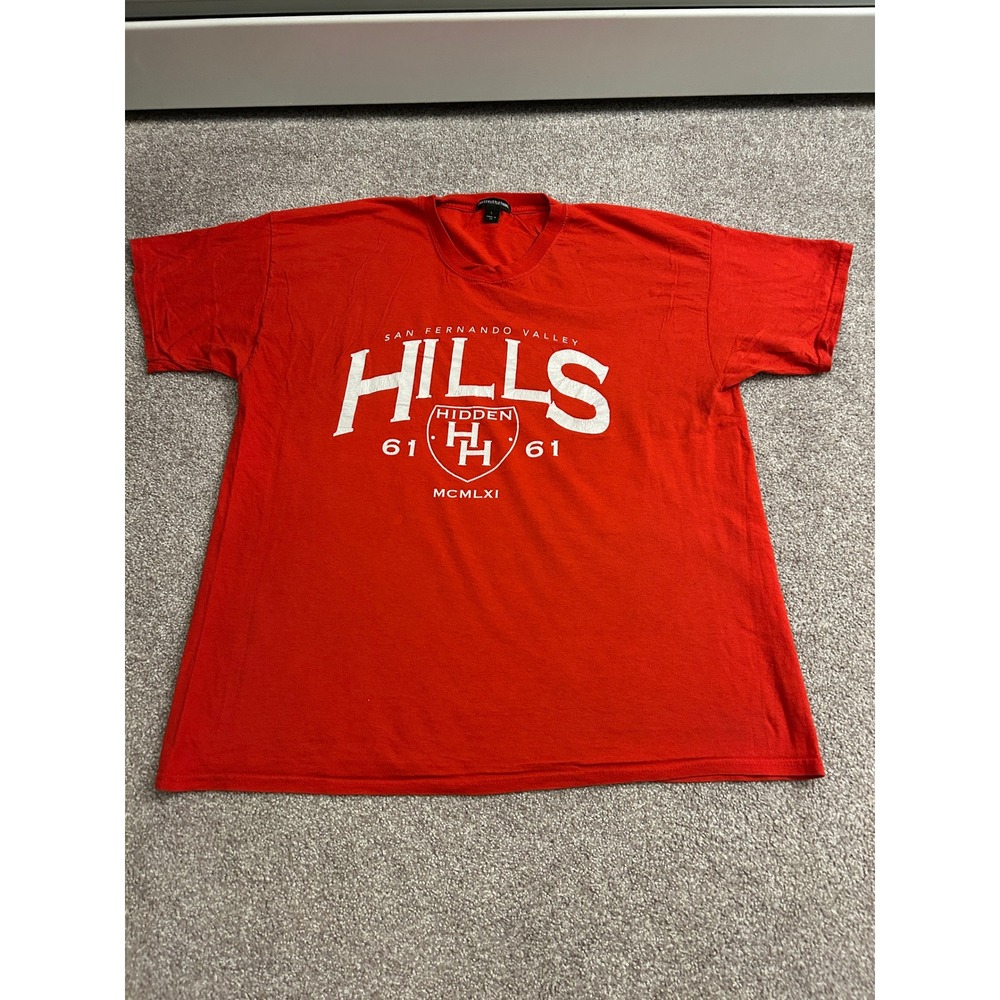 PrettyLittleThing Graphic Tee Womens Large Red Excellent Hills SFV T-Shirt‎